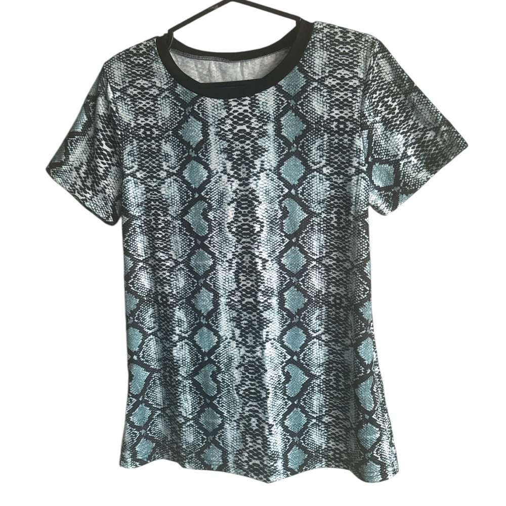 AMAZON Python Print Blue & Black T-Shirt Sz S